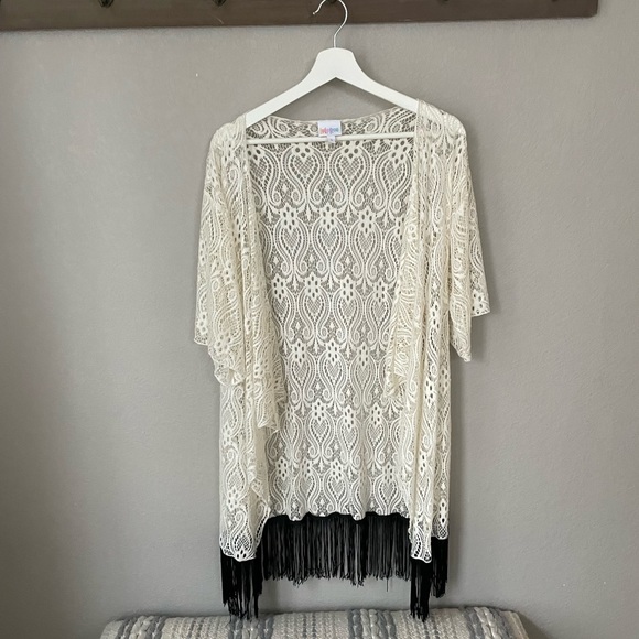 LuLaRoe Monroe White Lace Kimono
